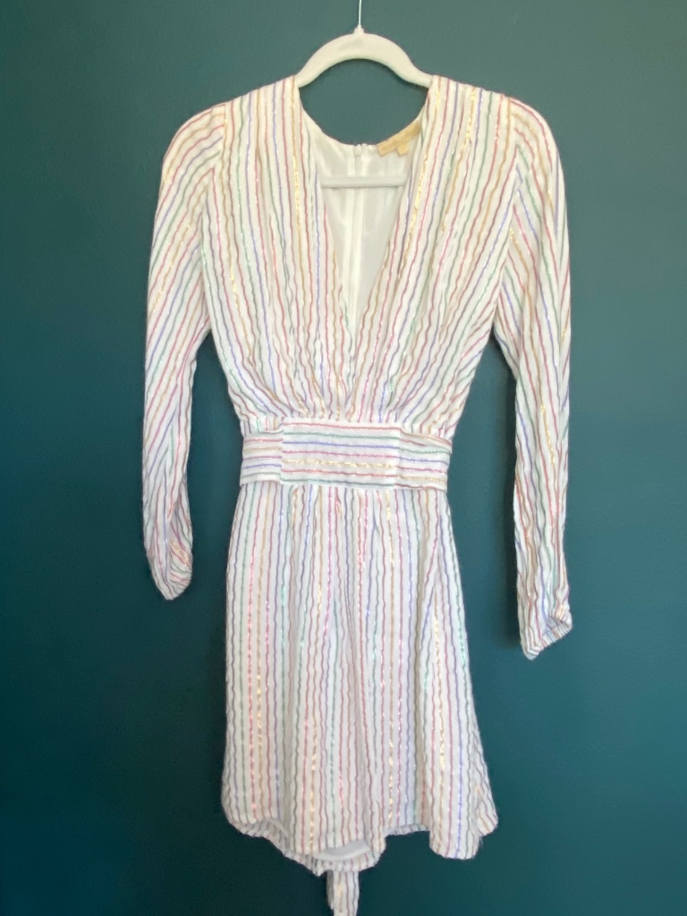 Melissa Odabash Banks Belted Metallic Striped Mini Dress - Good Used Condition